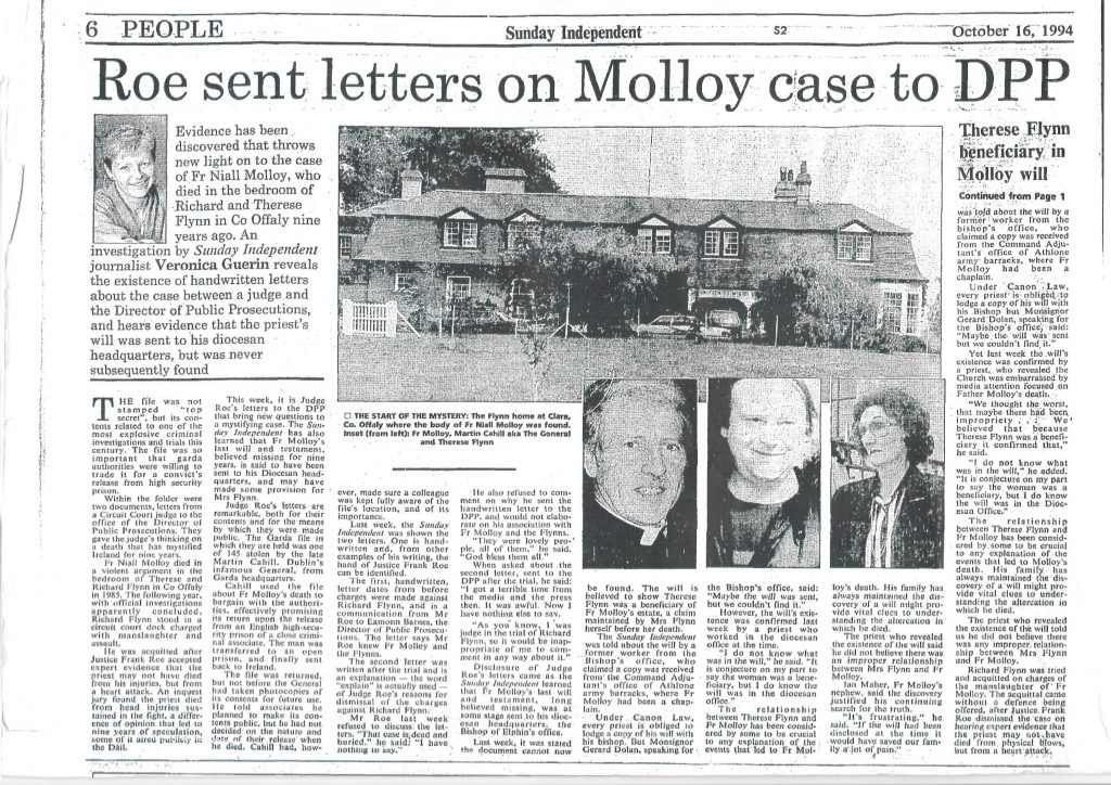 Fr Molloy Judge Roe letters Gemma O'Doherty