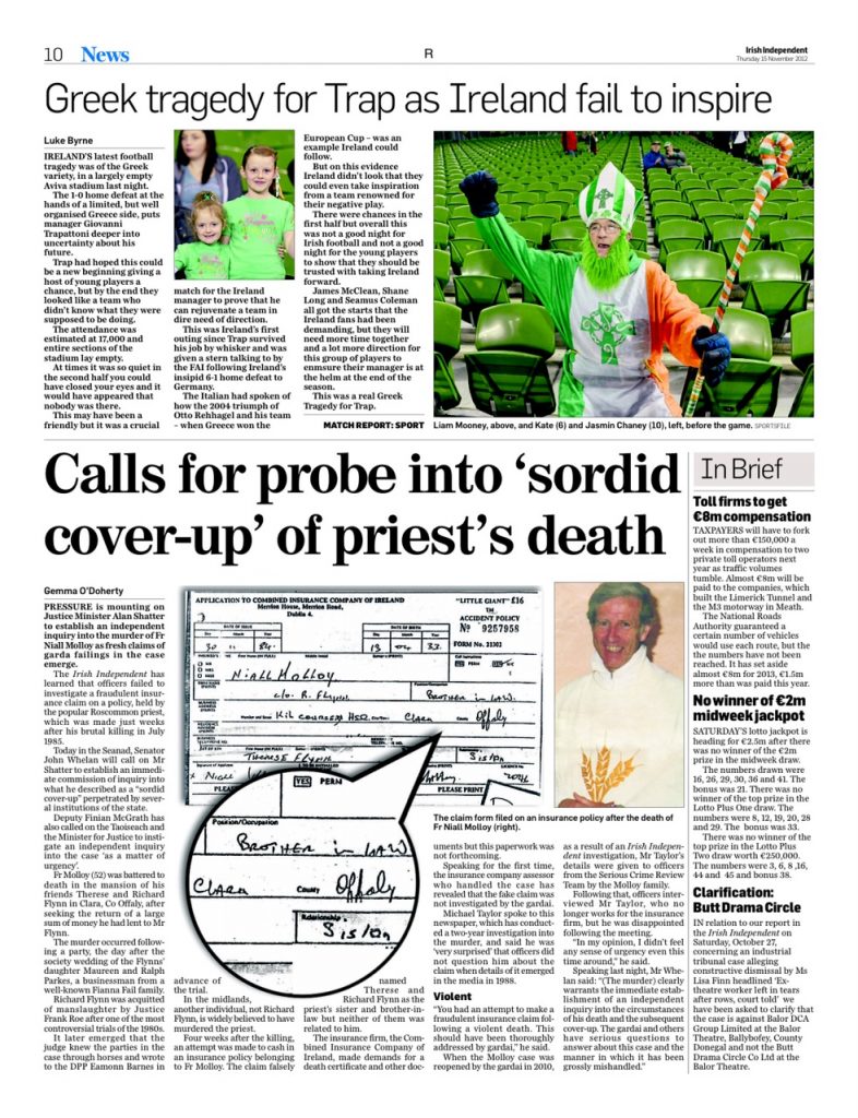 Fr Molloy fraudulent insurance claim Gemma O'Doherty